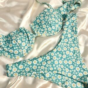 💜M Floral Teal Bikini Set